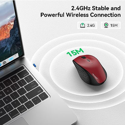 TECKNET 2.4G Wireless Mouse, 4800 DPI Ergonomic Computer Mouse, USB, Red | Mouse for Laptop with USB Receiver, 6 Adjustable DPI, Quiet Click, 30-Month Battery, 6 Button, Portable for PC Chromebook Mac - color: Red