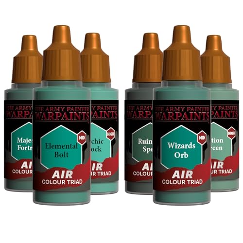 The Army Painter, Air Triads Teals, 6 x 18 ml Warpaints Air | Colori acrilici pre-diluiti per aerografo, per miniature D&D e Warhammer - color: Teals
