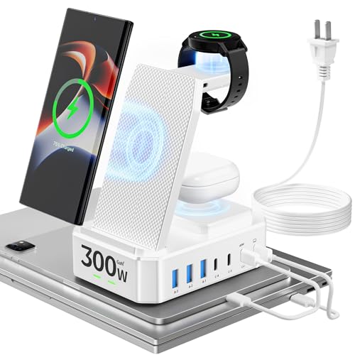 300W Wireless Charger for Samsung,Zutspzss 10 in 1 Wireless Charging Station, 65W USB C Fast Charging Stand for Samsung S25 Ultra/S24/S23/S22/Z Fold,Galaxy Watch Ultra7/6/5,Galaxy Buds,White - color: white