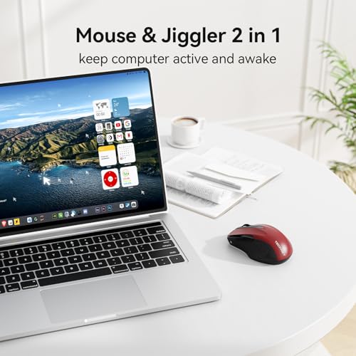 TECKNET Rechargeable Jiggler Wireless Mouse, Dual-Mode Connectivity, Red | Silent USB A & Bluetooth Mouse, 6 Adjustable DPI, 6 Buttons, Ergonomic Design, Long Battery Life, Multi-Device Compatibility - color: Red