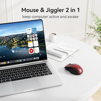 TECKNET Rechargeable Jiggler Wireless Mouse, Dual-Mode Connectivity, Red | Silent USB A & Bluetooth Mouse, 6 Adjustable DPI, 6 Buttons, Ergonomic Design, Long Battery Life, Multi-Device Compatibility - color: Red