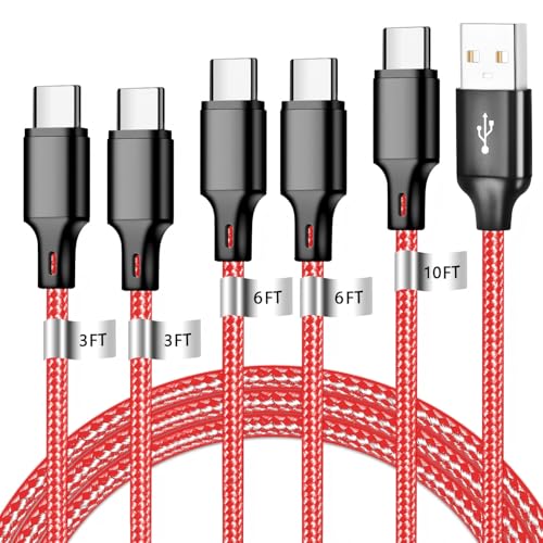 USB A to USB C Charger Cable, 5 Pack [3/3/6/6/10ft] Type C Fast Charging Cord High Data & Transfer Wire Compatible for iPhone 17/16/15 Plus/Pro Max iPad Pro Air Ps5 Controller Samsung Galaxy(Red) - color: Red, style: 5P A2C