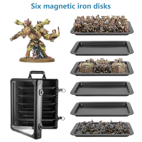 Miniature Carrying Case, Miniature Storage Case with 6 Trays, Aluminum Alloy Frame, Display and Transport Action Figure Display Case for Collectibles Miniatures, Warhammer Carrying Case - size: Large