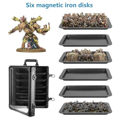 Miniature Carrying Case, Miniature Storage Case with 6 Trays, Aluminum Alloy Frame, Display and Transport Action Figure Display Case for Collectibles Miniatures, Warhammer Carrying Case - size: Large