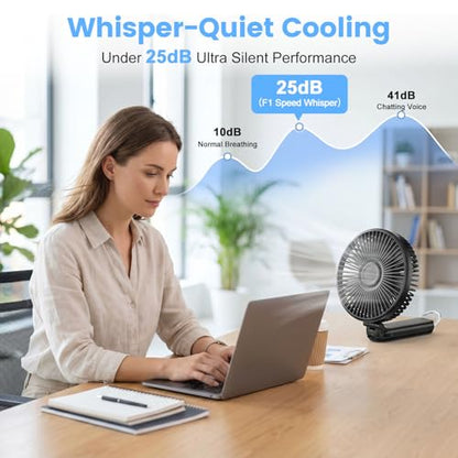 Portable Handheld Fan, 10000mAh Rechargeable 6-Inch Personal Fan for Travel | Ultra Quiet Foldable Desk Fan, 5-Speed Battery Operated Fan with Up to 40H Runtime and Digital Display for Travel and Makeup - color: Black