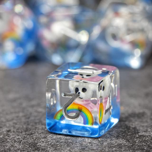 Sage's Portal Animal Familiars Resin DND Dice Set Polyhedral Dice Set for Dungeons and Dragons RPG Pathfinder Tabletop TTRPG (Rainbowed Teddy Bear)