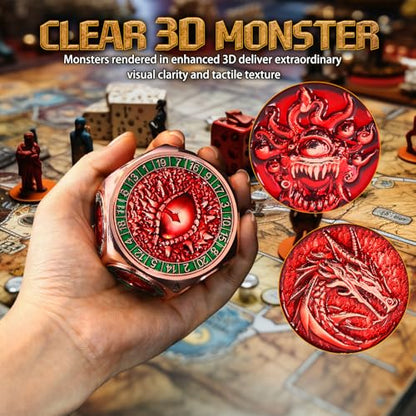 ZHOORQI 8-in-1 DND Dice Set – Metal Spinner Dice with Dual D20, 3D Monster Engravings & Smooth Spinning – Perfect for TTRPG, D and D Dungeons and Dragons Gifts(Copper Red) - color: Copper Red