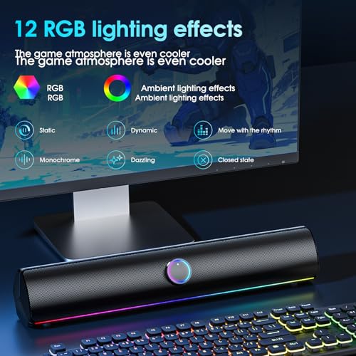 Computer Speakers for Desktop PC, Bluetooth Computer Sound Bar, Wireless PC Soundbar, Bass Boost, Hi-Fi Stereo Desktop Speakers with Touch Buttons for Laptops, Phone, Gamer, Families - color: Rechargeable