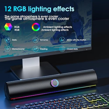 Computer Speakers for Desktop PC, Bluetooth Computer Sound Bar, Wireless PC Soundbar, Bass Boost, Hi-Fi Stereo Desktop Speakers with Touch Buttons for Laptops, Phone, Gamer, Families - color: Rechargeable