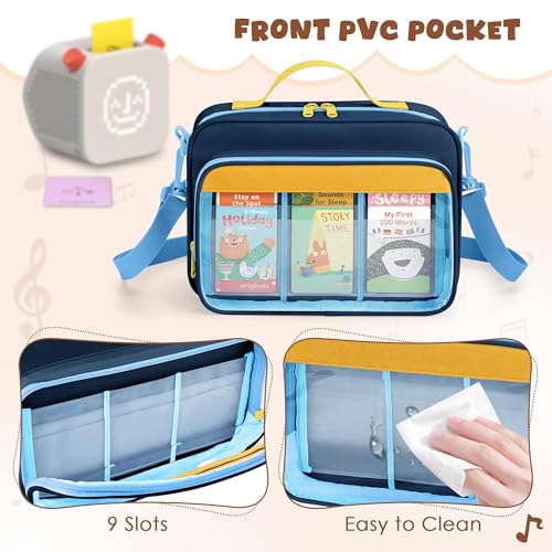 LoDrid Card Binder 4 Pocket with 50 Removable Sleeves Holds 409 Cards, Blue | Compatible with Yoto Cards, Card Case with Handle and Shoulder Strap for Travel, Bag Only, Patent Design - color: Blue