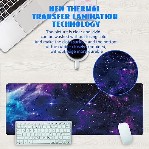 Desk Mat, Galaxy Nebula Universe Space Extended Gaming Mouse Pad Large, Big Mouse Pad with Non-Slip Base and Stitched Edge, Long Computer Keyboard Mouse Mat for Home Office - color: Galaxy Nebula Universe Space, size: 11.8" x 31.5"