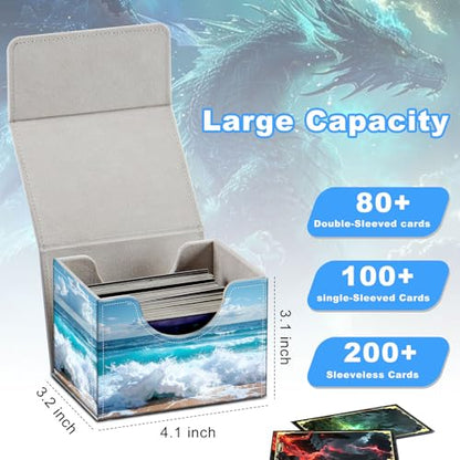 Ocean Wave Deck Box for MTG Commander | Holds 100+ Double-Sleeved Cards | Strong Magnetic TCG Card Case for Collectible Games - color: Ocean Wave
