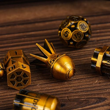 UDIXI Metal DND Dice Set 7PCS RPG Polyhedral Metal D&D Dice Set AncientGold | Bomb Shape, Solid Metal, Cool Design, Leather Pouch Packaging, for Dungeons and Dragons Role Playing Games Tabletop Games - color: Ancient Golden
