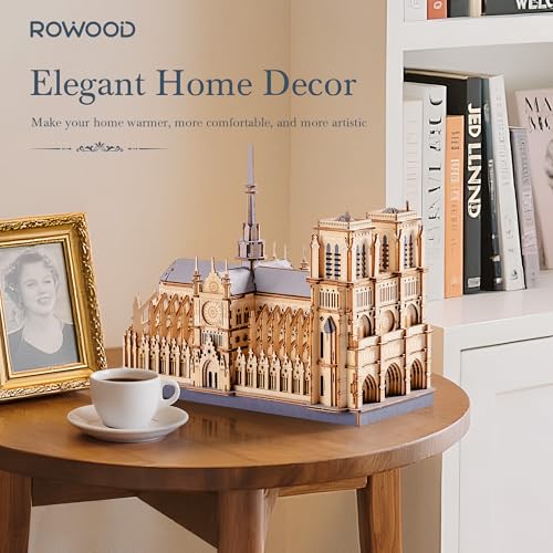 Rowood 3D Puzzles for Adults,Wooden Architecture DIY Model Kit Building Set for Adults, Notre-Dame de Paris Cathedral and Castle Collection,Birthday for Women Friends - style: Paris Cathedral
