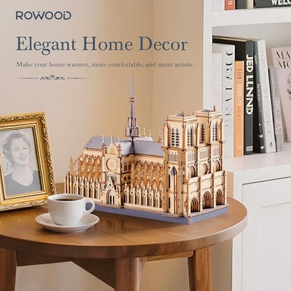 Rowood 3D Puzzles for Adults,Wooden Architecture DIY Model Kit Building Set for Adults, Notre-Dame de Paris Cathedral and Castle Collection,Birthday for Women Friends - style: Paris Cathedral