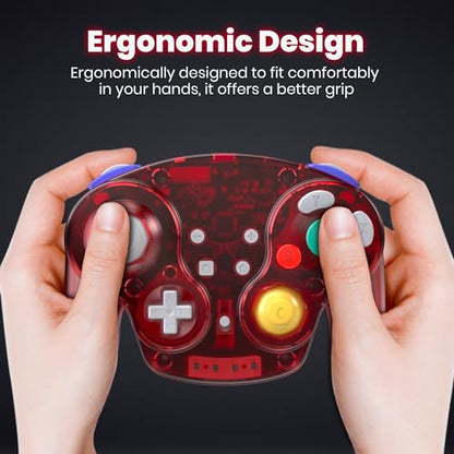 2.4 GHz Wireless USB GameCube Controller for Switch 1 & 2, PC, Clear Red | (Built-in Vibration) (Rechargeable) (Analog Triggers / Stick) Compatible with Switch Online, Windows PC, macOS