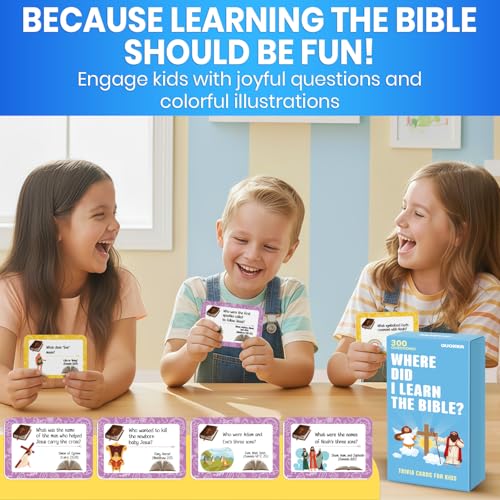 Quokka Trivia Game for Families - Fun Educational Trivia Cards | Bible Game with 300 Engaging Card Questions - Christian Kids Games for Sunday School and Homeschool to Learn About Scripture - color: Blue