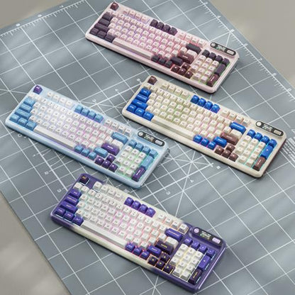 KZZI Z98 Wireless Mechanical Keyboard, Smart Display & Knob, BT5.0/2.4GHz/USB-C, Hot Swappable Custom Keyboard, Pre-lubed Linear Switches, Gasket Mount, RGB Creamy Gaming Keyboard - color: Purple, size: Linear Rain Switch