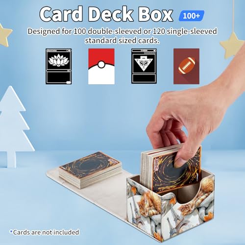 for MTG Commander Deck Box,Card Deck Box for Trading Yugioh MTG,Fits 100 Double Sleeved Cards,PU Leather Strong Magnet Case for Magic Commander TCG CCG,Cat Book - color: Cat Book