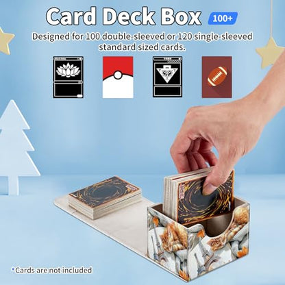 for MTG Commander Deck Box,Card Deck Box for Trading Yugioh MTG,Fits 100 Double Sleeved Cards,PU Leather Strong Magnet Case for Magic Commander TCG CCG,Cat Book - color: Cat Book