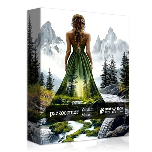 Impossible Puzzles for Adults 1000 Pieces, Woman Forest Landscape Puzzles, Mountain River Nature Puzzle, Beautiful Lady Mountain Jigsaw Puzzle Scenery - style: Verdant Muse puzzle