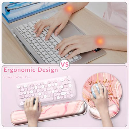 Large Mouse Pad and Keyboard Wrist Rest + Desk Mat Set,Full Long Mouse Pads for Desk Accessories with Memory Foam Gel Pink Mousepad for Women Computer Desktop Office Work-Rose Gold & Pink | Ergonomic,Pain Relief, 4-in-1 Large Big Mousepad Computer Mats,De