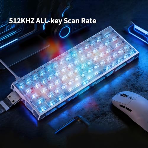 IROK MG63 64 Keys Wired Magnetic Switch Keyboard, 512KHZ All Keys Scan Rate, PCB Nano-Coating Waterproof, ARGB Light and Shadow Coexist 8KHZ/CNC Carved Aluminum Gaming Keyboard (Silver) - color: Silver