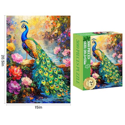 300 Piece Puzzle for Adults Peacock Puzzle Jigsaw Puzzles 300 Pieces Adult Puzzles Games for Kids Ages 8-10 10-12 Recycled Cardboard Puzzles Gift Toy 20.5x15IN - style: Peacock