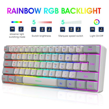Snpurdiri 2.4G Wireless Gaming Keyboard and Mouse Combo, Include Mini 60% Mechanical Feel RGB Backlit Keyboard, Ergonomic Vertical Feel Small Wireless Mouse(Grey and White) - color: Grey White Combo