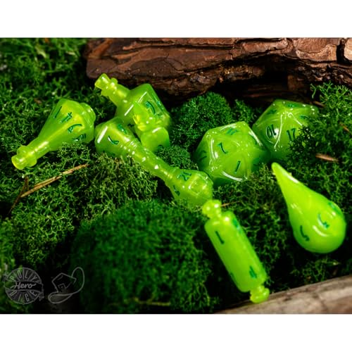 PolyHero Wizard Dice Set – Acid Splash | Polyheadral Shaped Dice for D&D & RPG - Role Playing Games | 8-Piece Themed Set, Unique Gift for Tabletop Gamers - color: Acid Splash