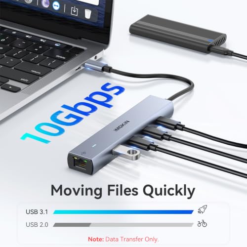 MOKiN 10Gbps USB C Hub Ethernet, 7 in 1 USB C Adapter for MacBook Pro/Air with 4K@60HZ HDMI, 3*USB-C 10Gbps Data, RJ45, USB 2.0, 100W PD, USB C Dongle for MacBook Pro/Air/Dell/HP/Thinkpad/Lenovo. - color: Gray