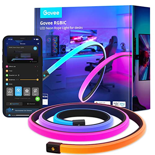 Govee RGBIC LED Neon Rope Lights, 10ft Gaming Lights for Gaming Desks | LED Strip Lights Syncing with Razer Chroma, Support Cutting, Smart App Control, Music Sync, Adapter (Only 2.4G Wi-Fi) - size: 10ft