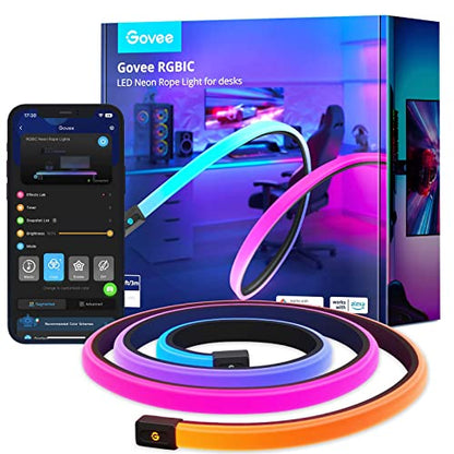 Govee RGBIC LED Neon Rope Lights, 10ft Gaming Lights for Gaming Desks | LED Strip Lights Syncing with Razer Chroma, Support Cutting, Smart App Control, Music Sync, Adapter (Only 2.4G Wi-Fi) - size: 10ft