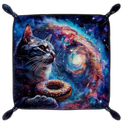 Galaxy Cat and Donut Dice Tray Dice Rolling Tray Folding Dice Holder for Dice Games, Like RPG, DND and Other Table Games - color: Multi 1