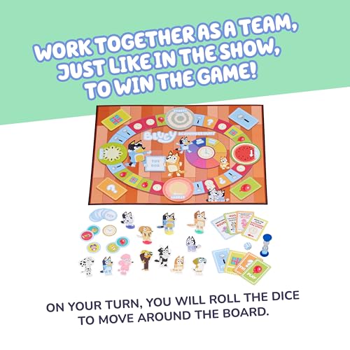 Bluey Scavenger Hunt Board Game, Cooperative Play with 4 Exclusive Mini-Figures, Indoor Games for Kids Ages 5+, Fun Toy Token Collecting Game | Collect 12 toy tokens as a team with Bluey, Bingo, Bandit & Chilli minis; family game for kids ages 3+ - style:
