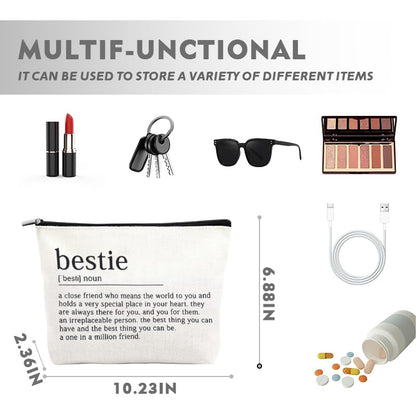 Bestie Make up Cosmetic Bag for Women Best Friends Galentines Day Gifts Bff Bestie Birthday Friendship Gifts Best Friend Skincare Toiletry Storage Bags Pouch Bff Travel Makeup Organizer - color: Besties