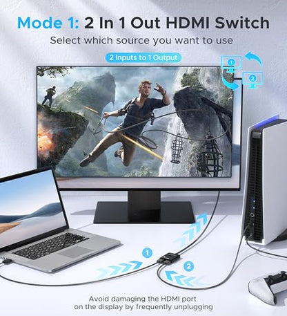 HDMI Switch 2 in 1 Out 4K@60Hz, WARRKY [3.3ft Fixed Braided HDMI Cable, Aluminum Case, HDCP 2.2] Bidirectional 2x1 Switcher (Not Splitter) Compatible for PS5/4, Nintendo Switch, FireStick – Black - color: Black