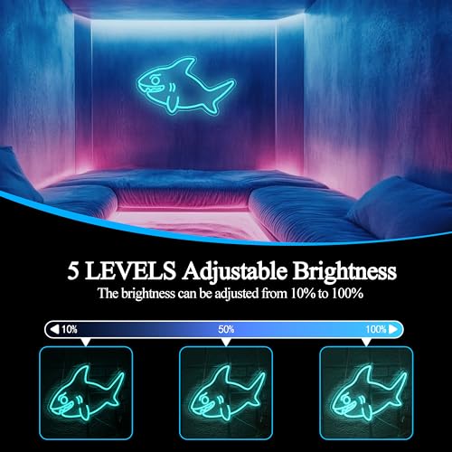 Shark Neon Sign for Wall Decor Fish LED Neon Light USB Powered Shark Shaped Light Sign for Wall Decor Man Cave Zoo Bedroom Home(10.63 * 16.54In) - style: Shark Neon