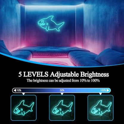 Shark Neon Sign for Wall Decor Fish LED Neon Light USB Powered Shark Shaped Light Sign for Wall Decor Man Cave Zoo Bedroom Home(10.63 * 16.54In) - style: Shark Neon