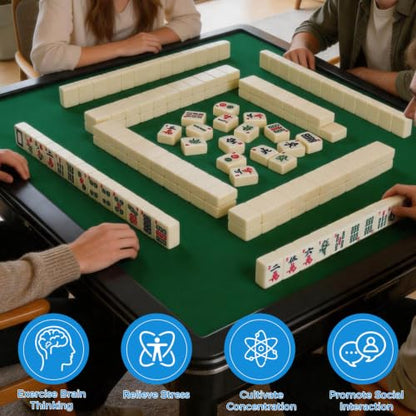 Mahjong Tile Set, 146pcs Professional Chinese Mahjong Set with Instruction Manual, Premium Mah Jongg Sets with Storage Box, 1.4" Mah Jong Tiles Easy to Grab, Game for Gathering, Party, Camping - color: Ivory