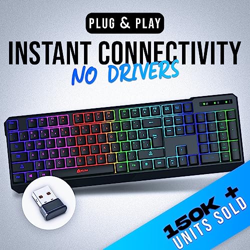 KLIM Chroma Wireless Keyboard – RGB Backlit Gaming, Rechargeable Battery, PC Keyboard, Durable & Water-Resistant, Compatible with PS4, PS5 & Mac - Black - color: Black