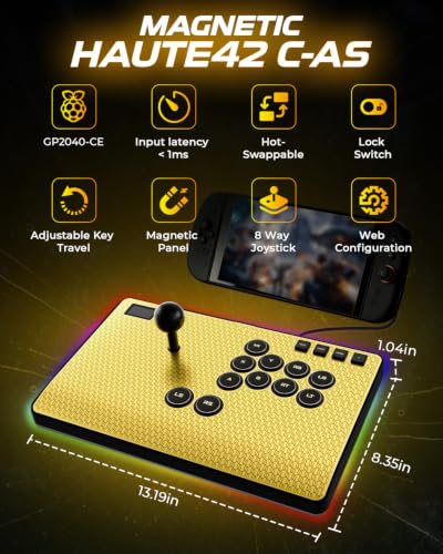 Sehawei Haute42 C-AS Magnetic Arcade Stick, Aluminum Leverless Fightstick for PC/PS3/PS4/Switch, Hot Swap, SOCD Support