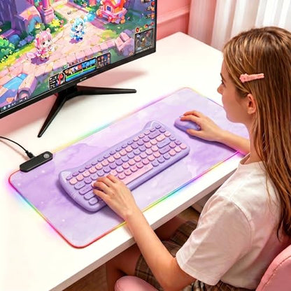 RGB Large Gaming Mouse Pad, Extended Mouse Pad with 12 Lighting Effects, Water Proof Mutispandex Surface, Non-Slip Rubber Base, 80x30 cm / 31.5×11.8 in (Purple Nebula) - color: Purple Nebula