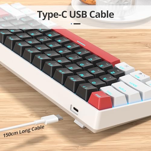 surmen 60% Mechanical Gaming Keyboard with Linear Red Switch, Wired Mini Compact Keyboard 60 Percent Backlit for Laptop Desktop PC Gamers （61 Black-Ice Blue） - color: 61 Black-Ice Blue