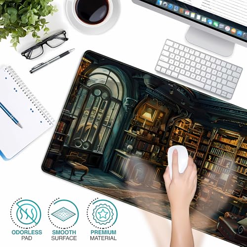 Dark Gothic Desk Mat Gaming Desk Pad Large Mouse Pad, Magician'S Fantasy Bookcase Gothic Mouse Mat XXL Laptop Keyboard Pad, Laptop Keyboard and Mouse Mat Desktop Protector Mat 31.5 X 15.7 in - color: Dark Gothic