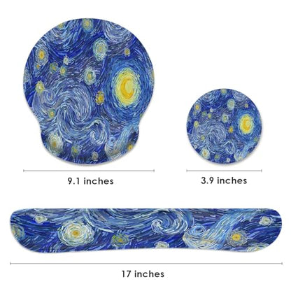 Ergonomic Mouse Pad Set with Wrist Rest, Abstract Night Sky | Starry Galaxy Non-Slip Rubber Base Wrist Cushion Support and Coasters Mousepad with Wrist Support for Computer Keyboard - color: Abstract the night sky