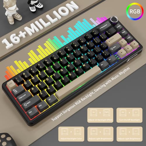ATTACK SHARK X66 Wireless 60% RGB Mechanical Gaming Keyboard-Star Black | Volume Knob,Tri Mode-USB-C Wired/BT5.0/2.4Ghz,Gasket Mount,PBT Keycap,Hot Swappable Strawberry Switch,TKL,NKRO for PC Win Mac - color: Star Black