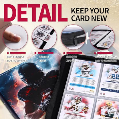 Football Card Binder 1080 Pockets, Ultimate Trading Card Ablums with 60 Page Removable Sleeves to Organize and Protect Your Sports Cards Like a Pro - color: Football A