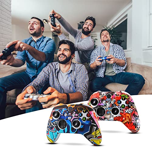 [2 Pack] Jusy Compatible with Xbox Series X/S Controller Soft Silicone Cover Skin, Sweat-Proof Anti-Slip Dust-Proof Protective Case Cover Accessories, with 10 Thumb Grips (Street Style) - color: Street style