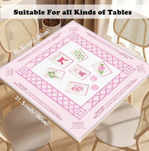 Pink Chinoiserie Mahjong Mat 31.5" x 31.5", Grandmillennial Pink Non-Slip Noise Reduction Mahjong Table Cover Accessories and Supplies for Dominoes Poker Card Board and Tile Games Gifts - color: Pink Chinoiserie Mahjong Mat